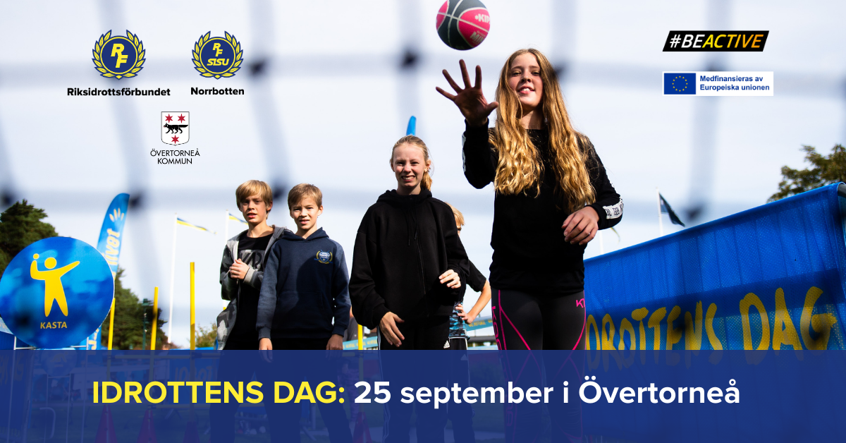 Fyra unga och texten Idrottens dag: 25 september i Övertorneå