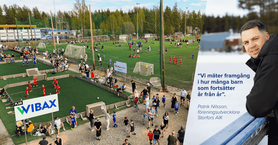 Vybild över barn som spelar fotboll på flera planer